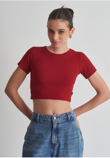 Cropped básico canelado vermelho cereja