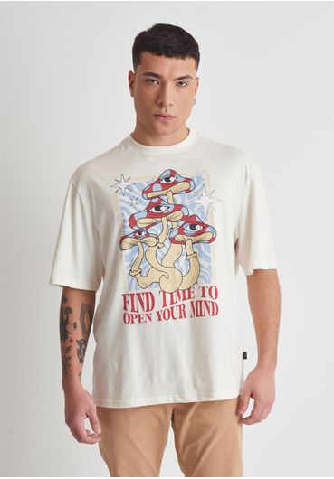Camiseta oversized em algodão estampa cogumelos