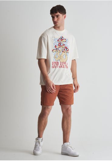 Camiseta oversized em algodão estampa cogumelos
