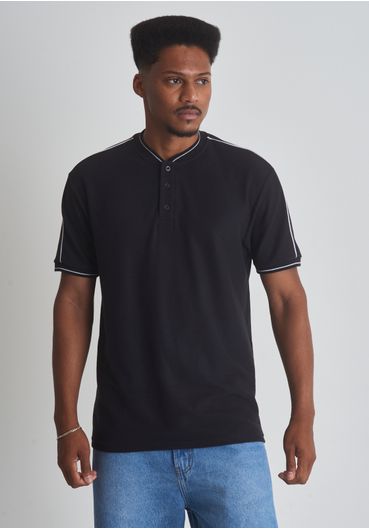 Camiseta polo gola padre listra branca