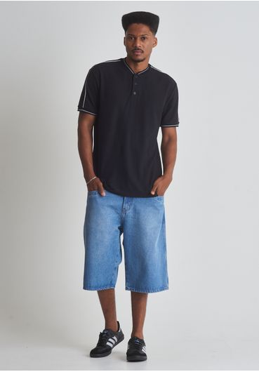 Camiseta polo gola padre listra branca