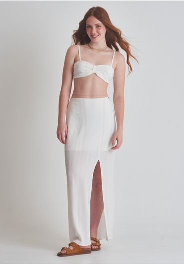 Saia lurex midi com fenda
