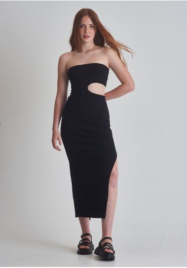 Vestido midi fenda lateral