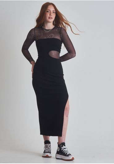Vestido midi fenda lateral