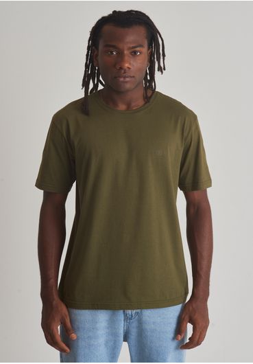 Camiseta básica gola redonda verde oliva