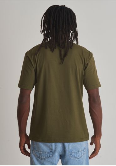 Camiseta básica gola redonda verde oliva