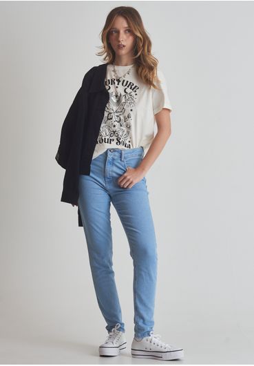 Calça jeans cigarrete cintura alta