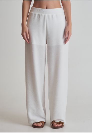 Calça wide leg malha texturizada off white