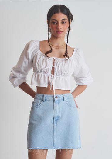 Saia jeans cintura alta