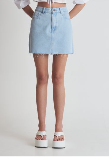 Saia jeans cintura alta