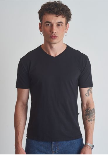Camiseta decote V slim fit preta