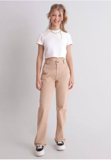 Calça wide leg cintura alta em  veludo cotelê