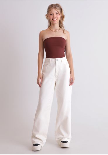 Calça Wide Leg em Sarja