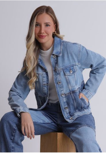 Jaqueta jeans bicolor