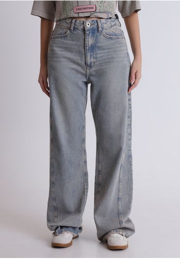 Calça jeans Wide leg com recorte lateral