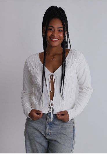 Cardigan tricot com amarração