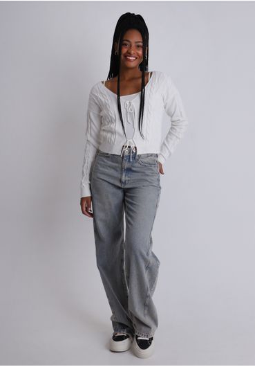 Cardigan tricot com amarração