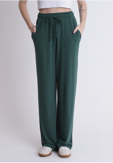 Calça wide leg em malha verde eucalipto