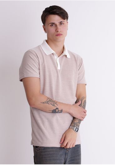 Camiseta polo listrada com bordado nas costas