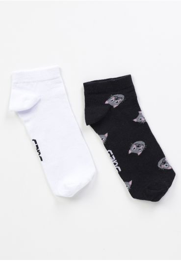 Kit meia sapatilha estampada gatinho